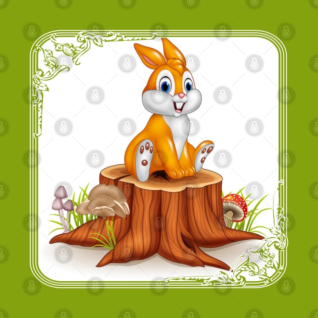 Bunny on a Tree Stump by ellenaJ