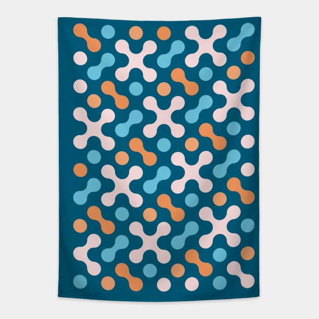 Pink crosses and circles on a blue background Tapestry by lents