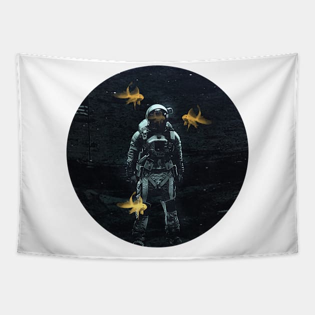 Astronaut and Goldfish Tapestry by Vin Zzep