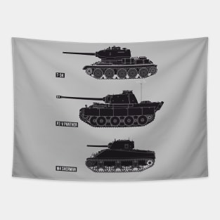 Three famous WW2 tanks of the USSR, Germany and the USA (black) Tapestry