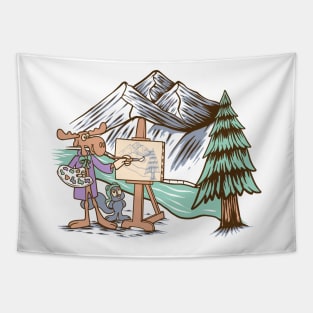 Rocky and Bullwinkle Paint the Mountains Tapestry