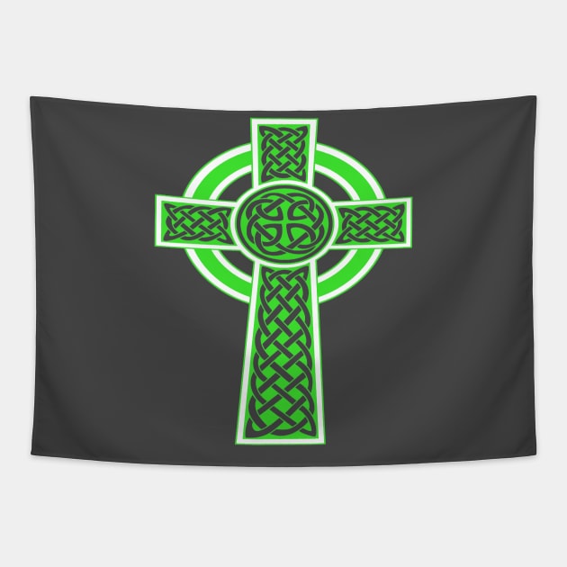 Ornamental Celtic High Cross Decorative Knotwork Green and White Tapestry by taiche