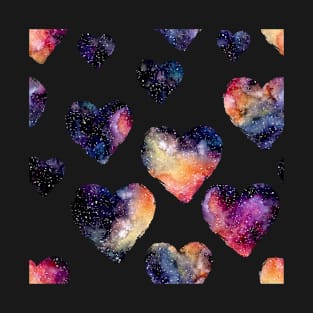 Watercolor Hearts with Colorful Galaxy T-Shirt