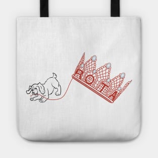 Logo - Dog pulling threads on Royal Rota Tote