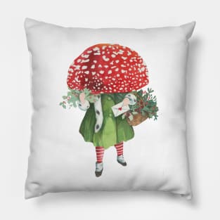 Mushroom girl in green Pillow