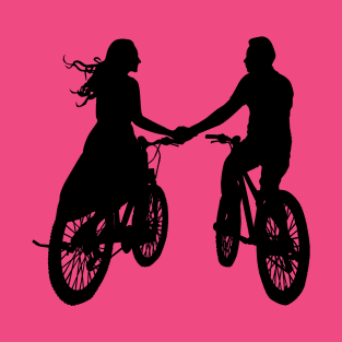 Silhouette of couple riding bicycle T-Shirt