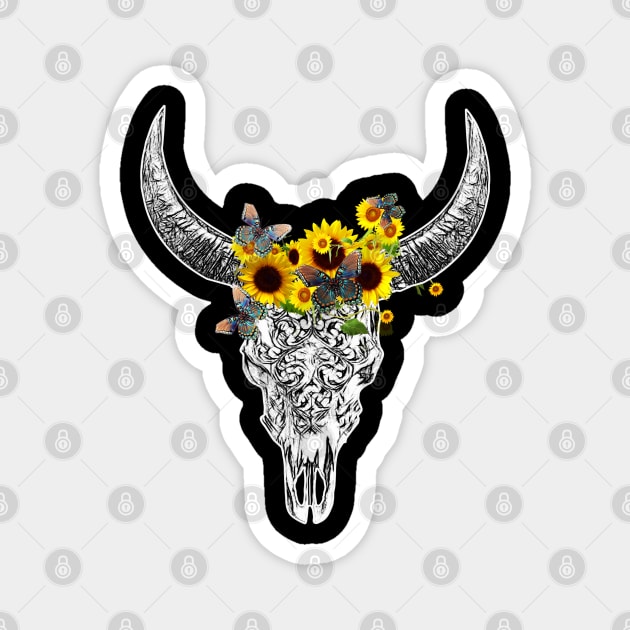 Cow skull floral 15 Magnet by Collagedream