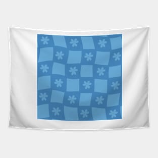 Large Floral Checker Board - Tranquil Blue Tapestry