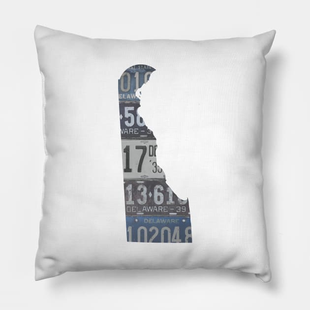 Vintage Delaware License Plates Pillow by juniperandspruce