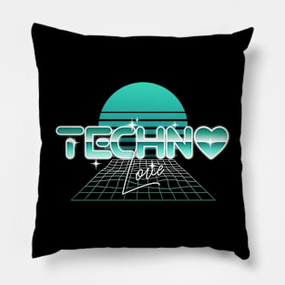 TECHNO  - Synthwave Heart Grid (Teal) Pillow