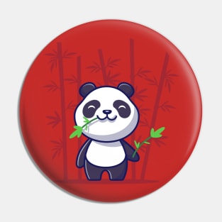 Cute Panda Eat Bamboo Cartoon Vector Icon Illustration Pin