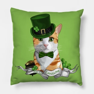 St Patrick's Day Leprecat with Gold and Shamrocks Pillow