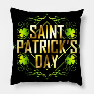 Green Shamrock And Golden Lettered Saint Patricks Day Pillow