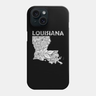 Mandala art map of Louisiana with text in white Phone Case
