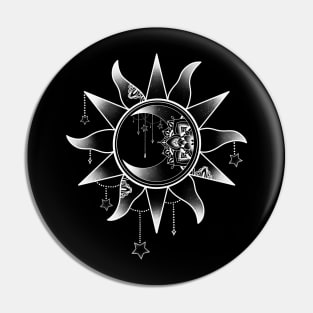 Celestial Sun and Moon Mandala Design Pin