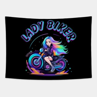 Lady biker with neon colorful Tapestry