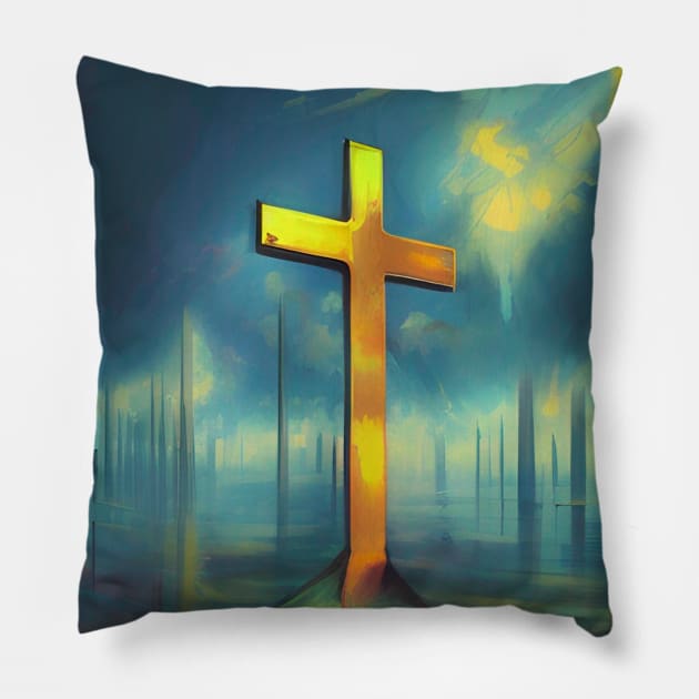 Golden cross Pillow by Gaspar Avila