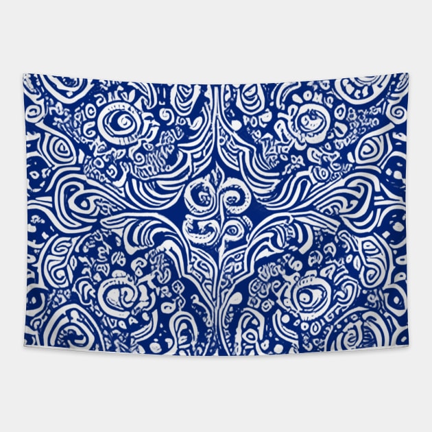 Paisley Print - Blue Aesthetic Tapestry by BubbleMench