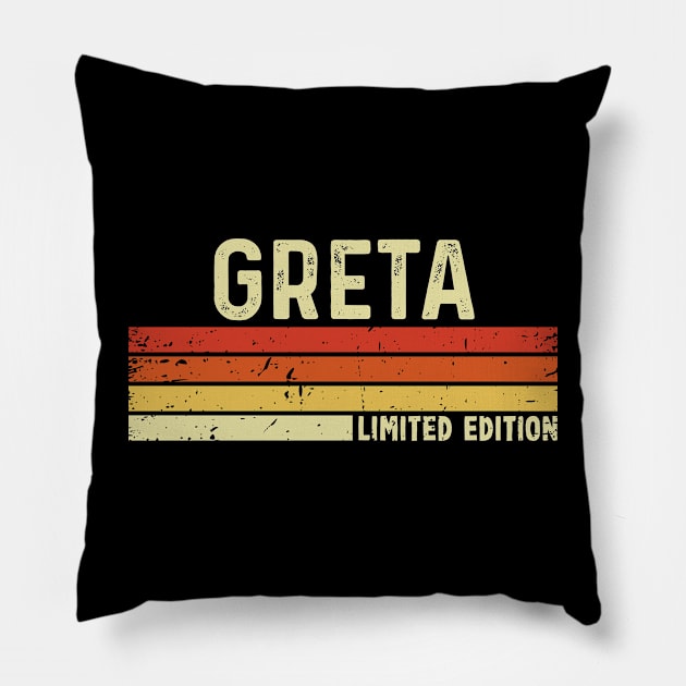 Greta First Name Vintage Retro Gift For Greta Pillow by CoolDesignsDz