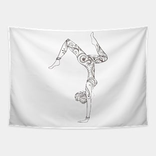 Yoga handstand with patterned girl Tapestry