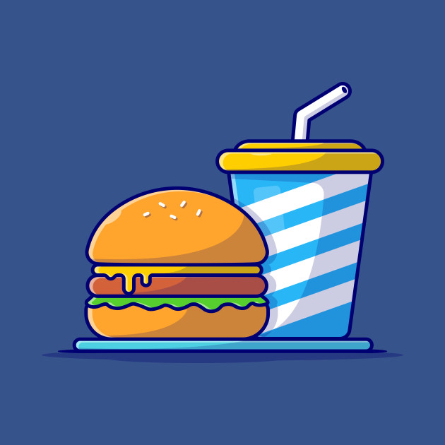 Disover Burger And Soda Cartoon Vector Icon Illustration (5) - Burger - T-Shirt