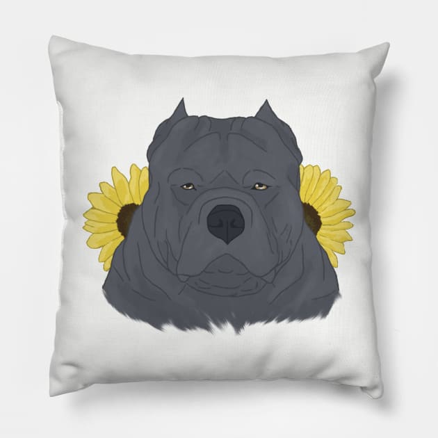 Blue American Bully with Sunflowers Pillow by TrapperWeasel