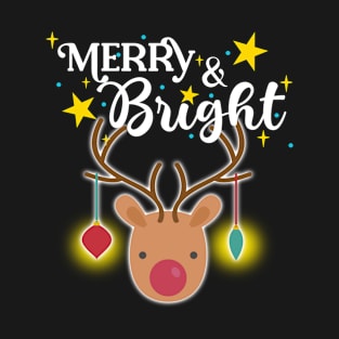 Merry & Bright with Cute Reindeer T-Shirt