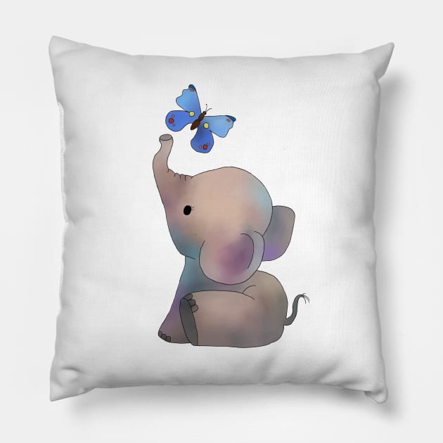 Elefant mit Schmetterling Pillow by Blumchen