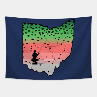 Rainbow Trout Fly Fish Ohio State Map Fly Fishing Fisherman Gifts Tapestry