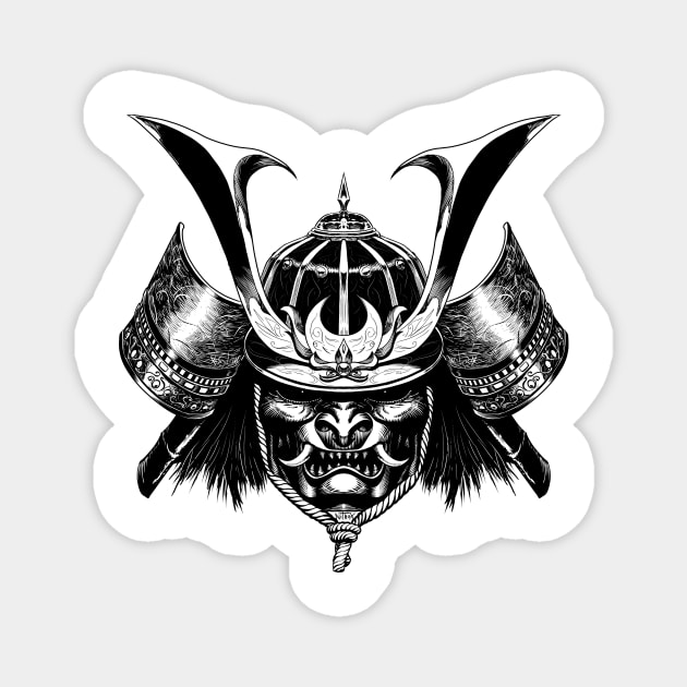 Samurai helmet lineart Magnet by NitroxMarquez