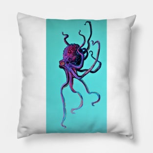Purple Octopus on Turquoise Pillow