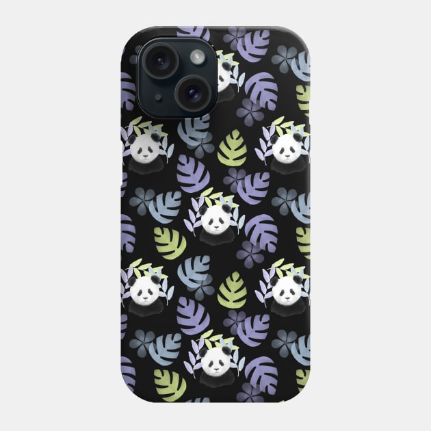 Honeydew, Lilac, and Sky Blue Panda Pattern on Black - 1000Pandas by Amanda Roos Phone Case by 1000 Pandas