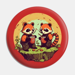 Cute Kawaii Redpanda Enjoying a Drink Pin