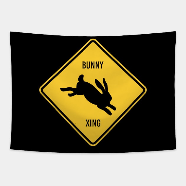 Funny Easter Bunny Crossing Sign Tapestry by POD Creations