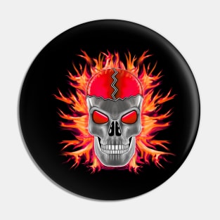 Red Skull with Fire and Flames Pin