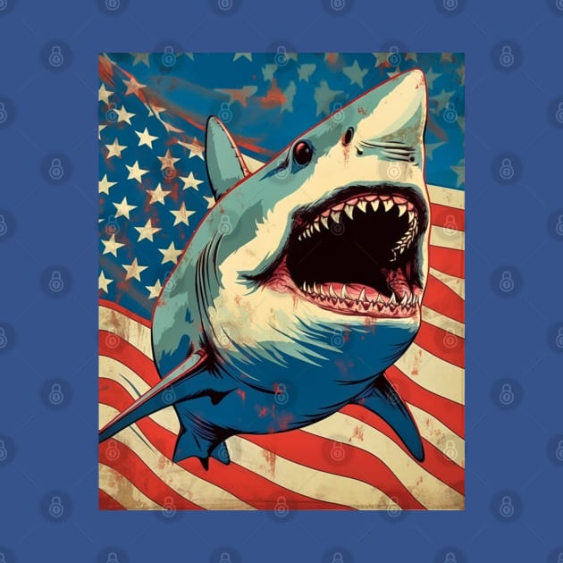 American Flag Patriotism and Freedom Great White Shark by Unboxed Mind of J.A.Y LLC 