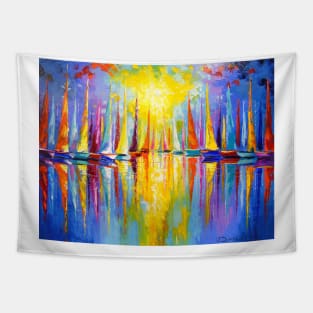 Rainbow sailboats Tapestry