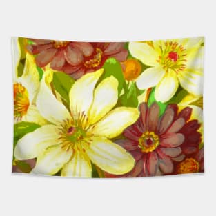 Colourful Flowers with Green Leaves Tapestry