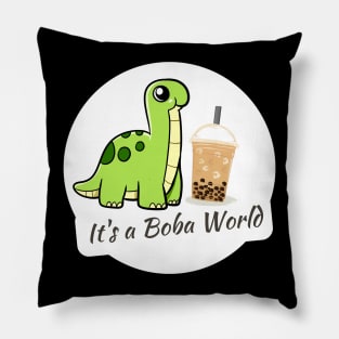 Boba Lover It's a Boba World Dinosaur Brontosaurus Pillow