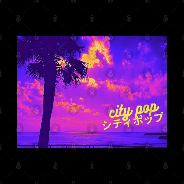 Retro City Pop Vaporwave Japanese Beach by Knorowara