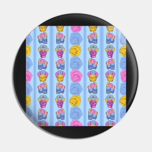 Cute and Colourful Striped Rose and Skull Pattern Pin