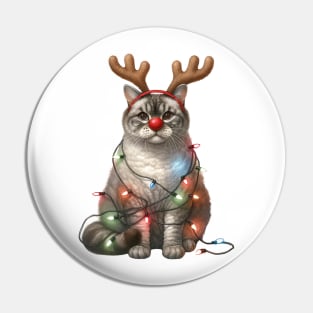 Christmas Red Nose Manx Cat Pin