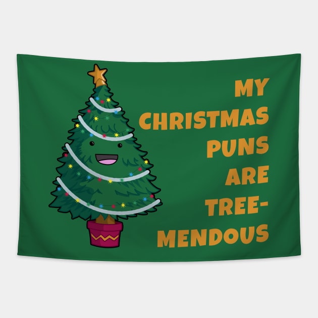 Tree-Mendous Christmas Pun Tapestry by Phil Tessier