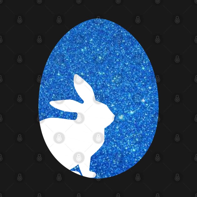 Easter Bunny Silhouette in Blue Faux Glitter Easter Egg by Felicity-K