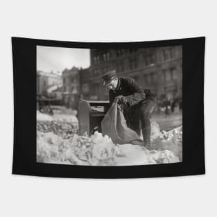 Mailman in the Snow, 1922. Vintage Photo Tapestry