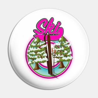 vintage ski pink logo Pin