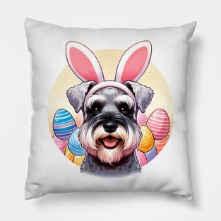 Miniature Schnauzer's Easter Celebration with Bunny Ears Pillow