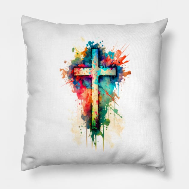 Christian Cross, Watercolor cross, cross Pillow by ChristianLifeApparel