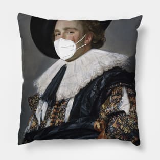 Pandemic Mask Art Laughing Cavalier Pillow