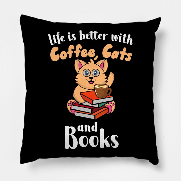 Coffee Cats Books Pillow by maxcode